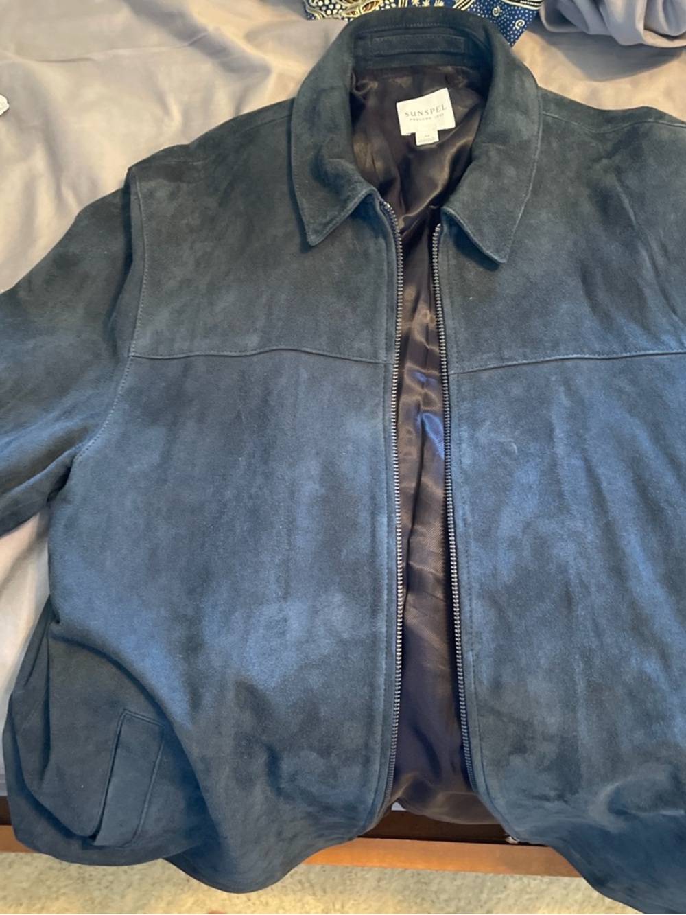 Sunspel Men's Suede Zip Jacket in Dark Navy